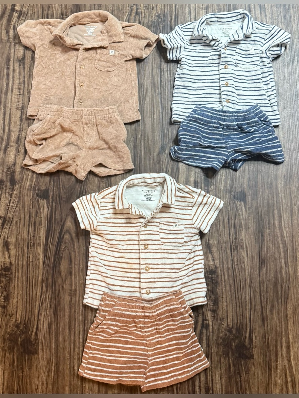 Easy-Peasy Button Down Shirt and Bottom Shorts Outfit Bundle of 3 Boys 18 Month